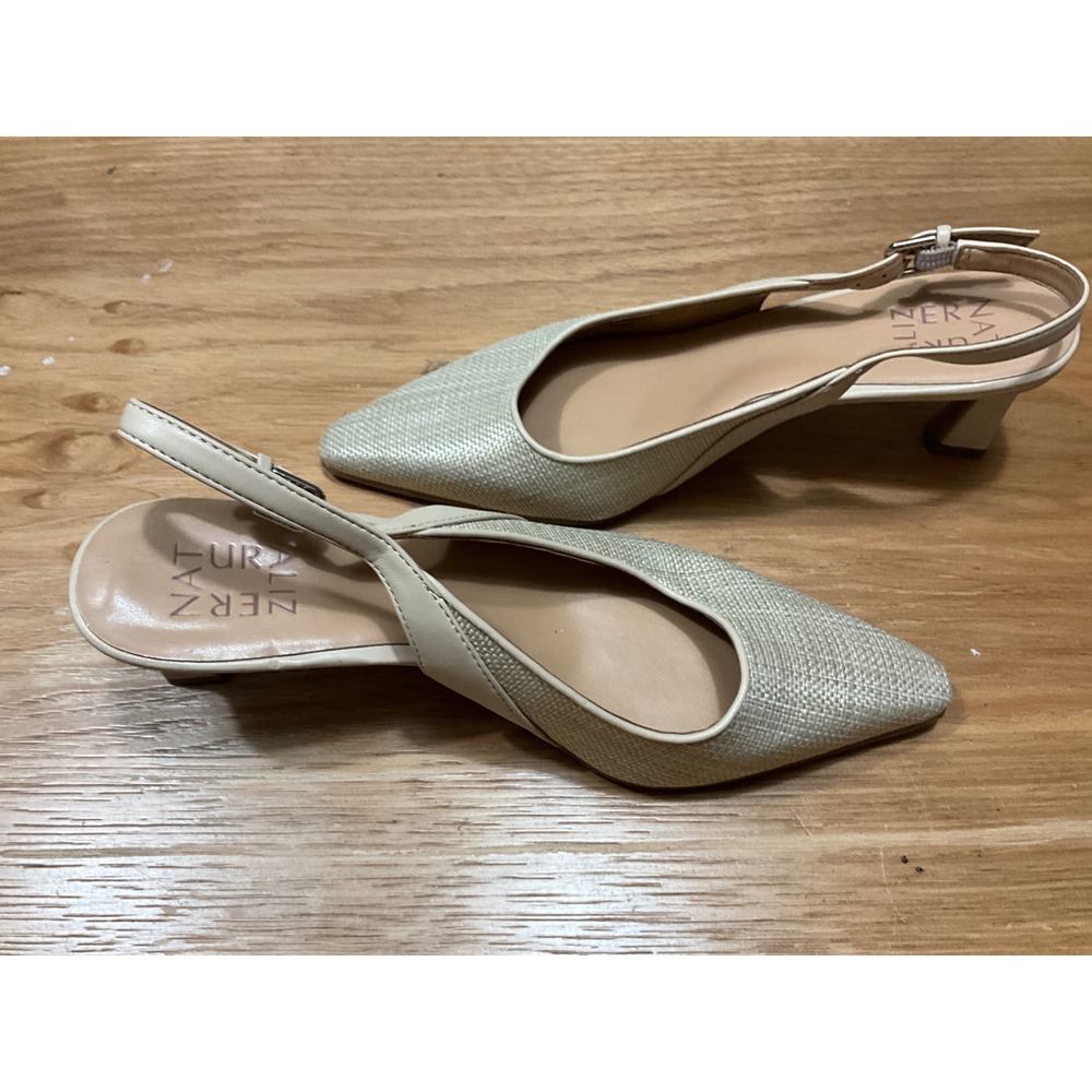 Naturalizer Tansy2 Beige Woven Slingback Pointed Toe Kitten Heels Womens 7.5M